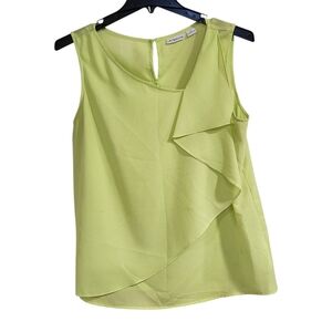 Liz Claiborne Womens Sz XL Sleeveless Blouse Lime Green Flowy Sheer Ruffle Top